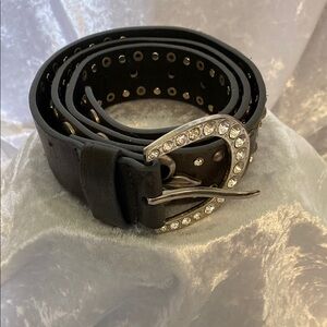 Elegant Black Belt with Rhinestone Buckle